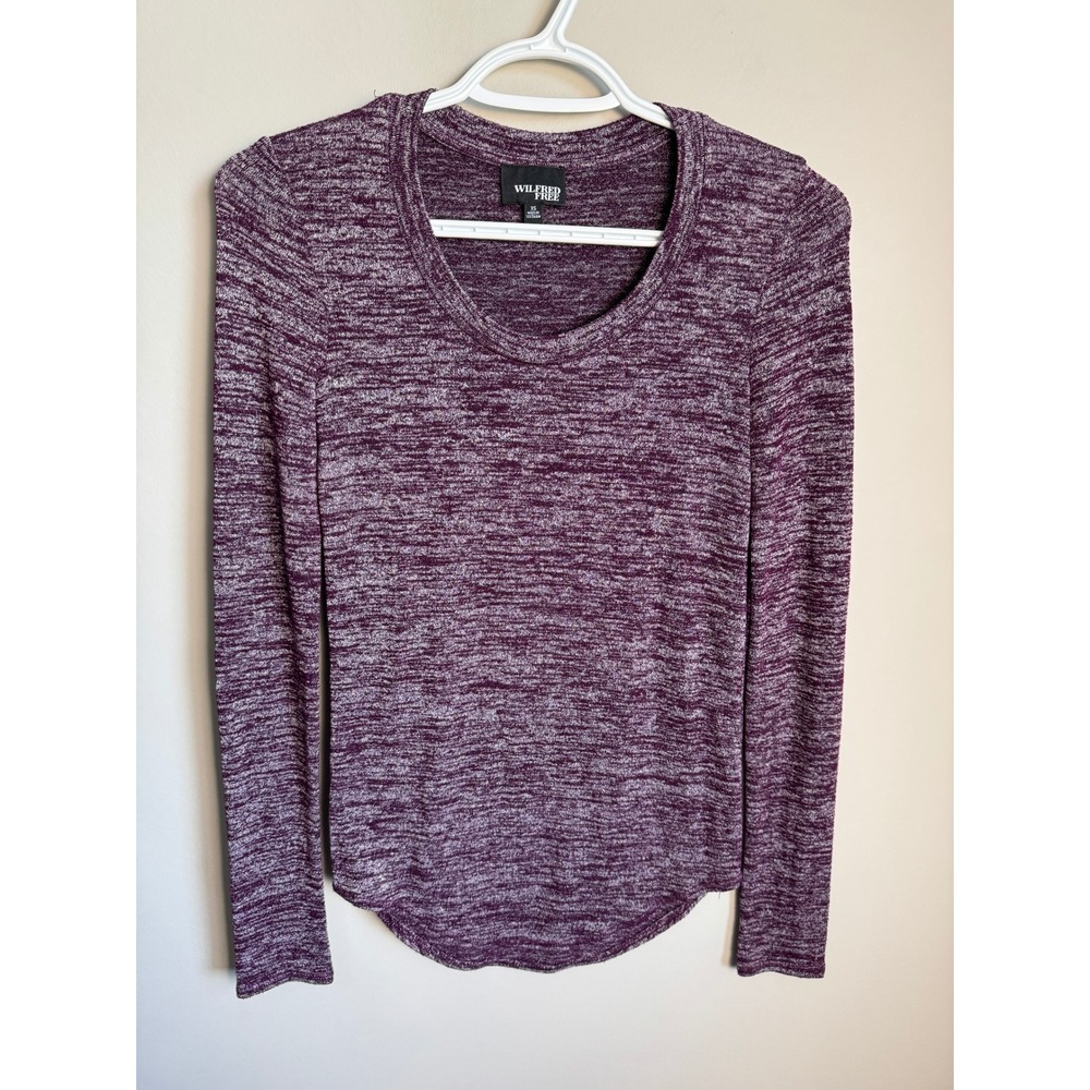 Wilfred Free Womens Purple Marled Scoop Neck Top XS Long Sleeve Basic Minimalist